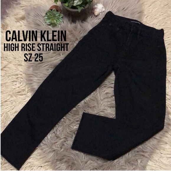 CK High Rise Straight “Repreve” Jeans-Sz 25-Black-Frayed Cuffs-EUC - Picture 1 of 12